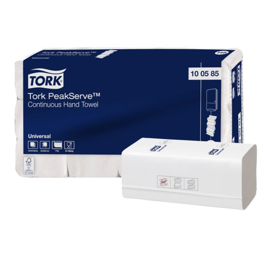 Håndklædeark, Tork PeakServe H5, 1-lags, Z-fold, 22,5x20,1cm, 7,5 cm, hvid, 100% nyfiber, (4920 stk.)
