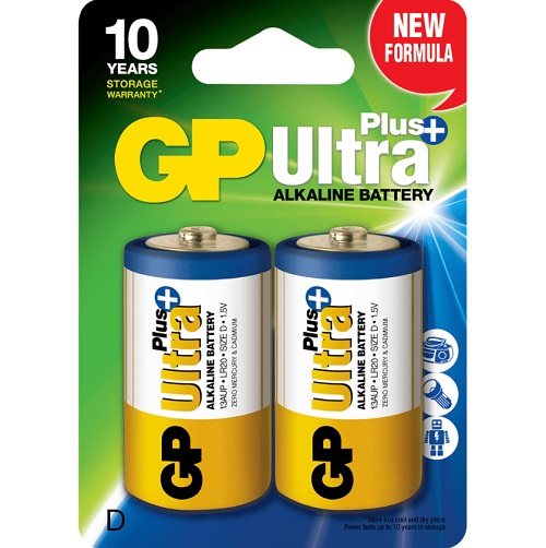 [10718] Batteri, GP Ultra Plus, Alkaline, D, 1,5V, (2 stk.)
