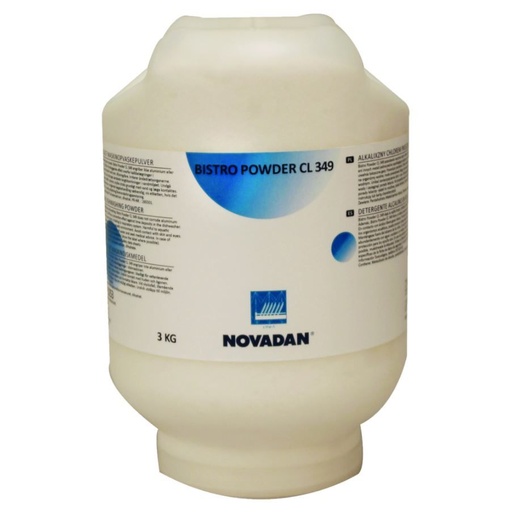 [11121] Maskinopvask, Novadan Bistro Powder CL 349, alusikker, med klor, uden farve og parfume, 3 kg, (3 stk.)