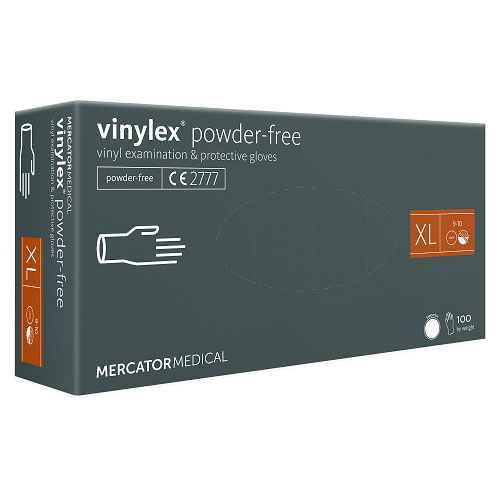 [10511] Vinylhandske, XL, Mercator, Vinylex, klar, pudderfri, (100 stk.)
