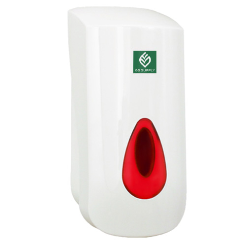 [13680] Dispenser til skum, 800 ml, hvid, manuel, til poserefill, med rød skueglas, 0,6 ml pr. dosering, (1 stk.)
