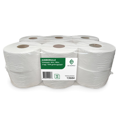 [13684] Jumborulle, toiletpapir, Mini, 180m, 2-lags, 100% genbrugspapir, (12 ruller.)